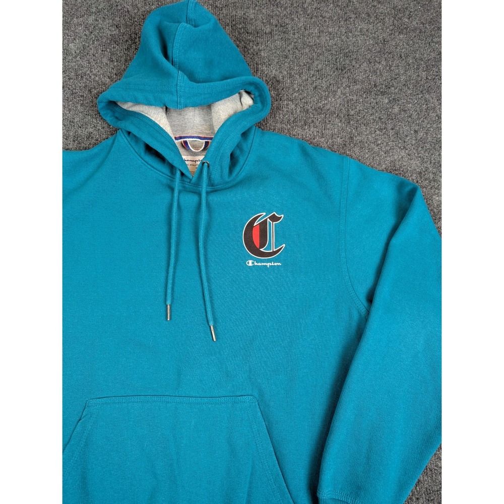Champion Mens Hoodie Teal Blue Graphic Pullover Sweatshirt Medium GF89H - Picture 6 of 13